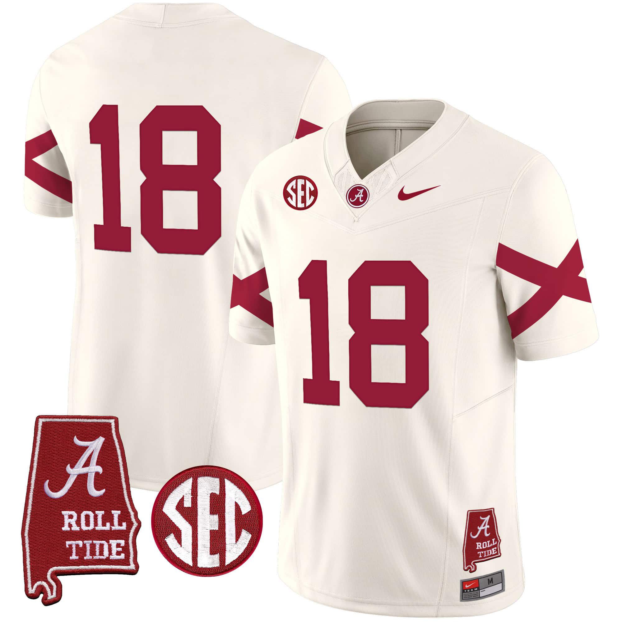 Men Alabama Crimson Tide #18 No Name Cream Map Vapor Limited 2024 Nike NCAA Jersey